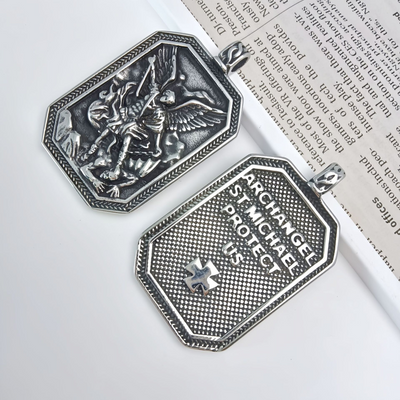 BlessingTree St. Michael Archangel Stainless Steel Pendant Necklace for Protection and Strength