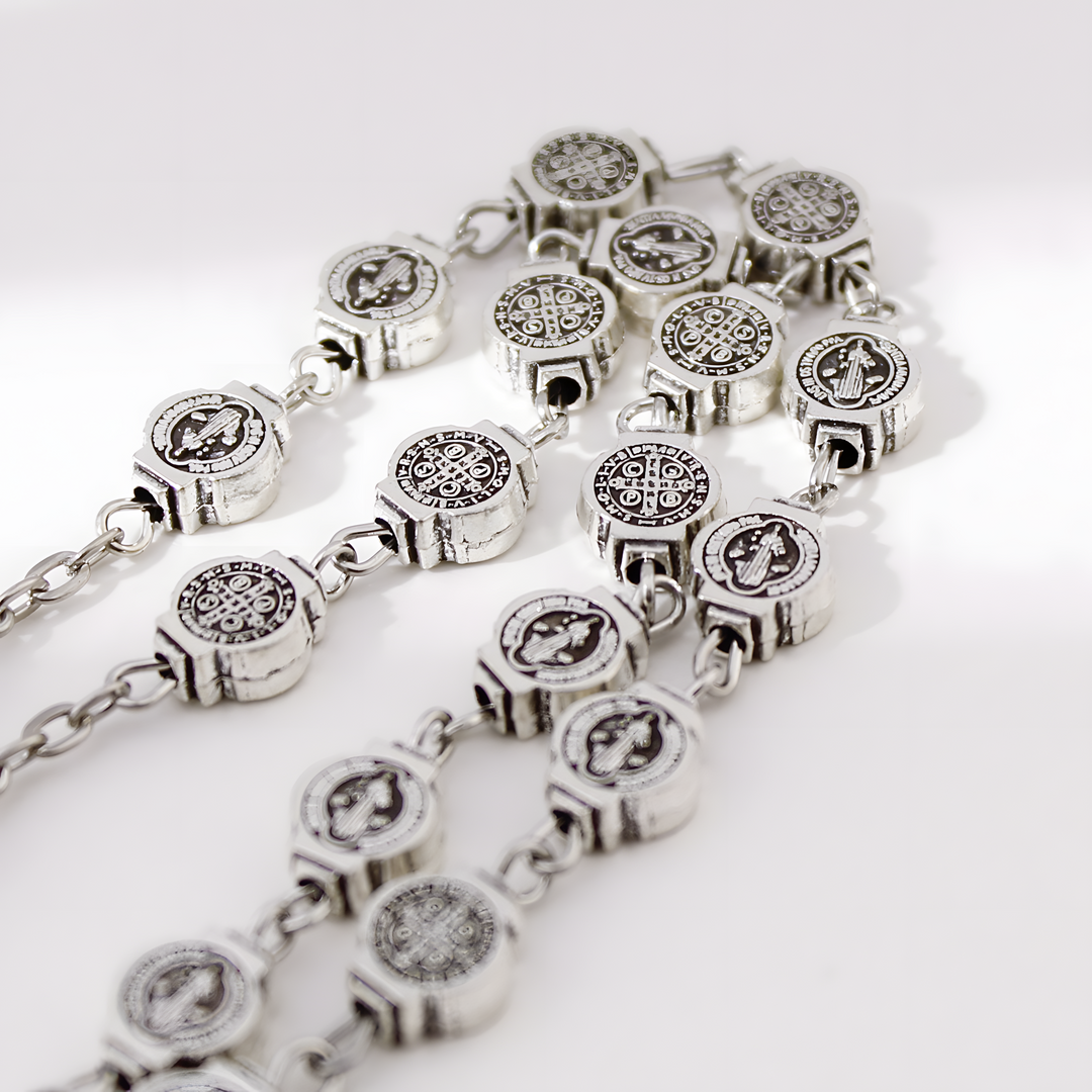 BlessingTree Saint Benedict Alloy Rosary Necklace with Crucifix