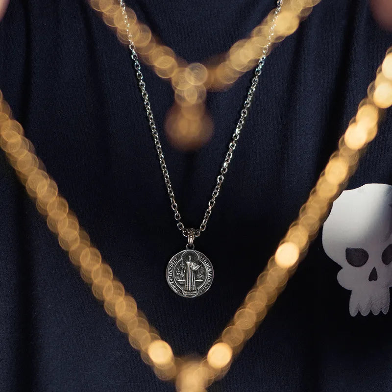 BlessingTree Saint Benedict Medal Pendant Necklace Vintage Stainless Steel