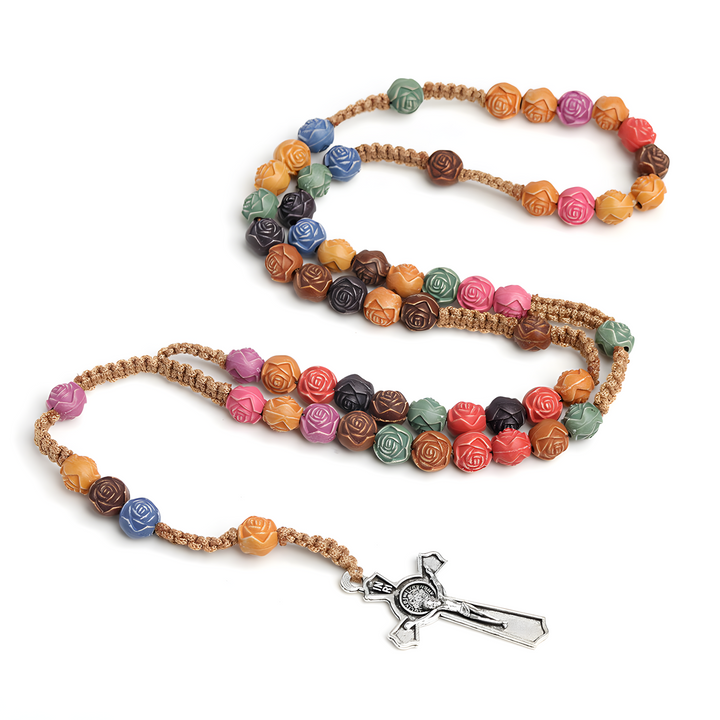BlessingTree Multicolor Rose Rosary Necklace – Catholic Prayer Beads