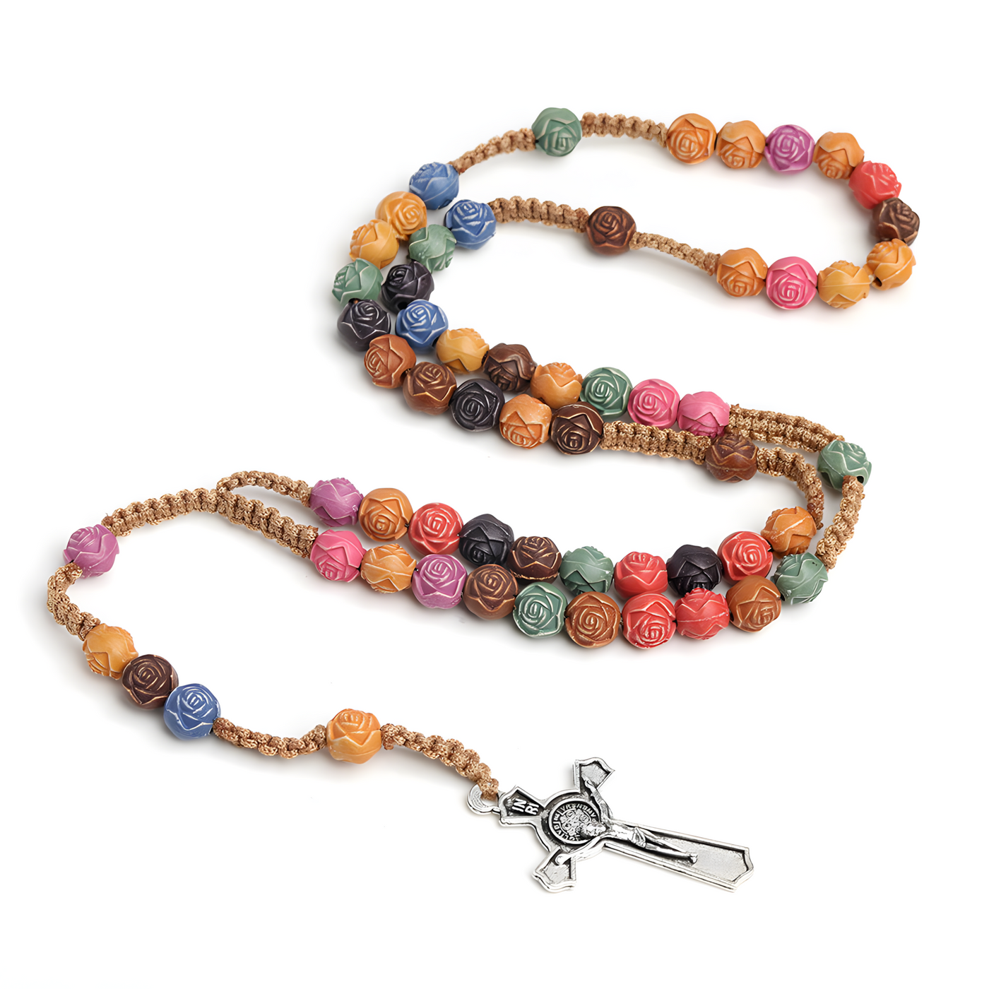 BlessingTree Multicolor Rose Rosary Necklace – Catholic Prayer Beads