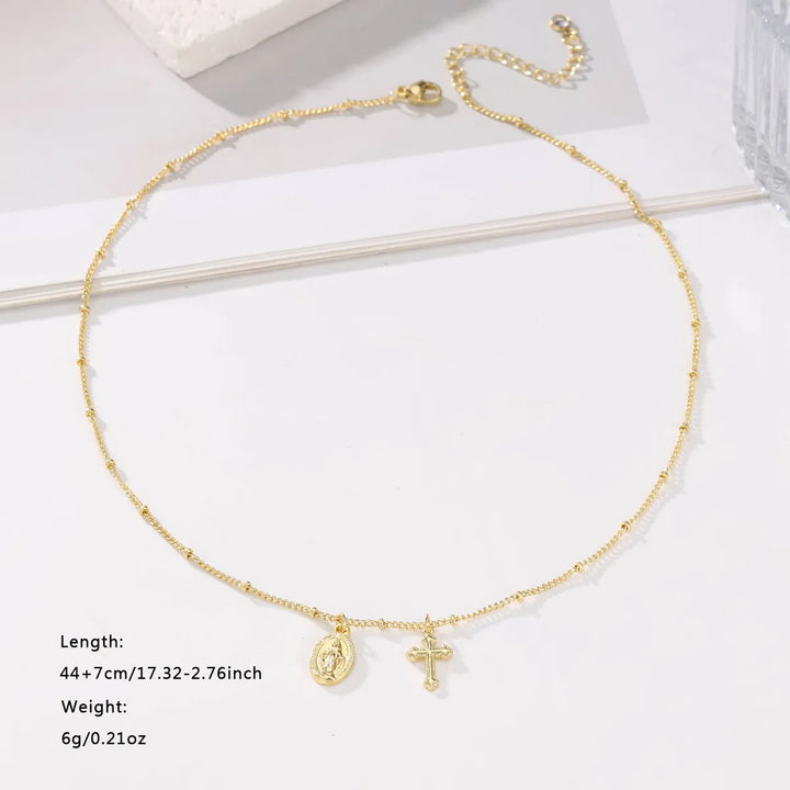 Dainty Virgin Mary Cross Necklace Catholic Miraculous Medal Necklace for Women Baptism Gift