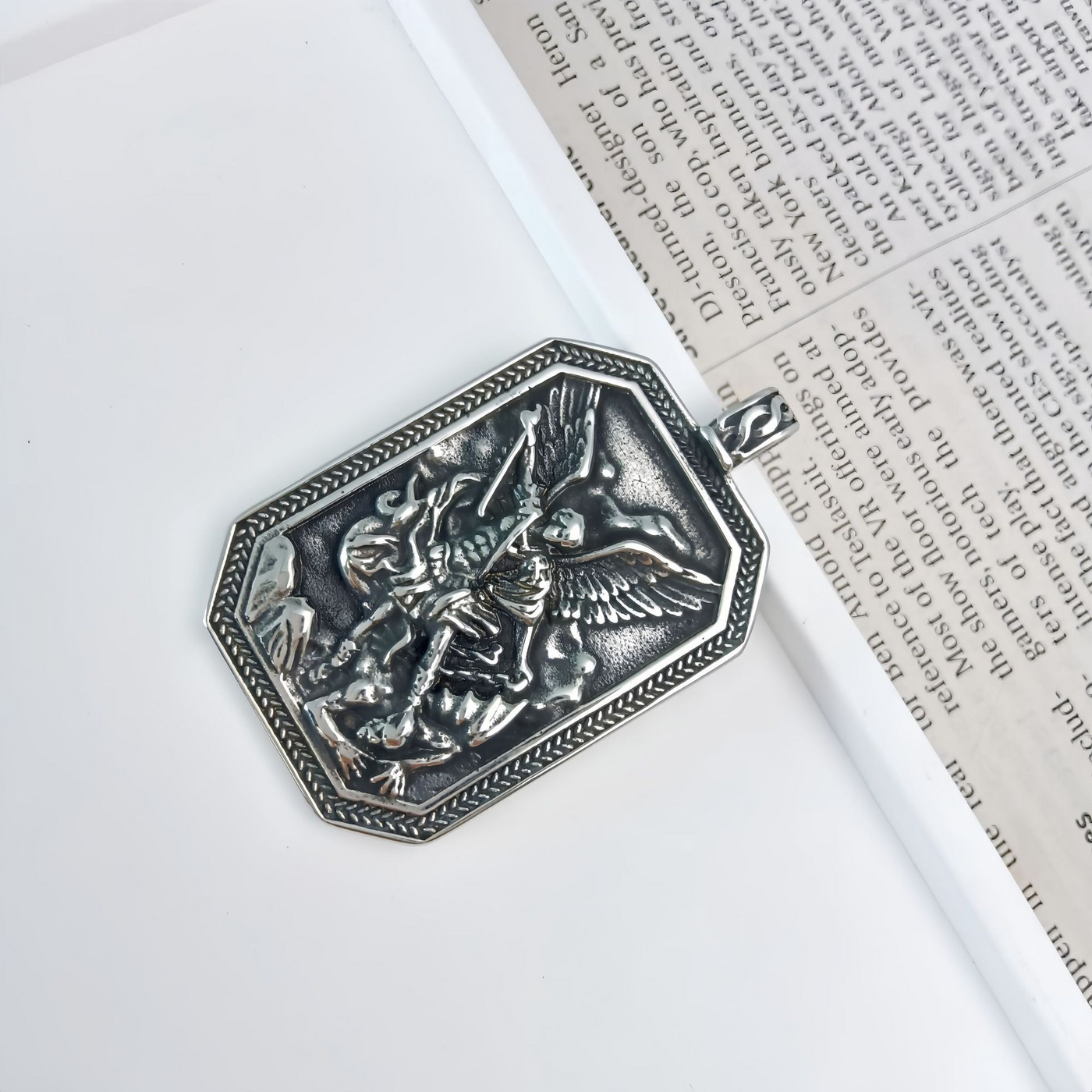 BlessingTree St. Michael Archangel Stainless Steel Pendant Necklace for Protection and Strength