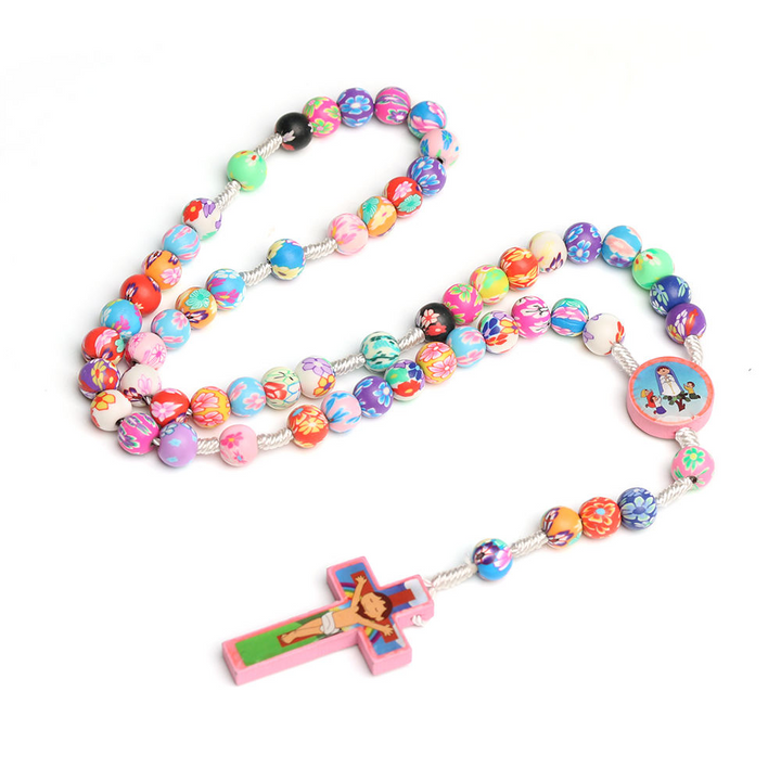 BlessingTree Kids Colorful Soft Clay Rosary with Wooden Cross