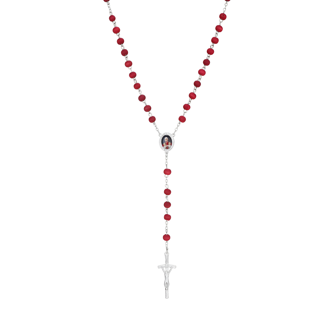 BlessingTree Pope Leo XIV Red Rose Scented Wooden Rosary Necklace with Crucifix