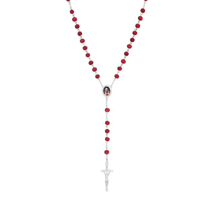 BlessingTree Pope Leo XIV Red Rose Scented Wooden Rosary Necklace with Crucifix