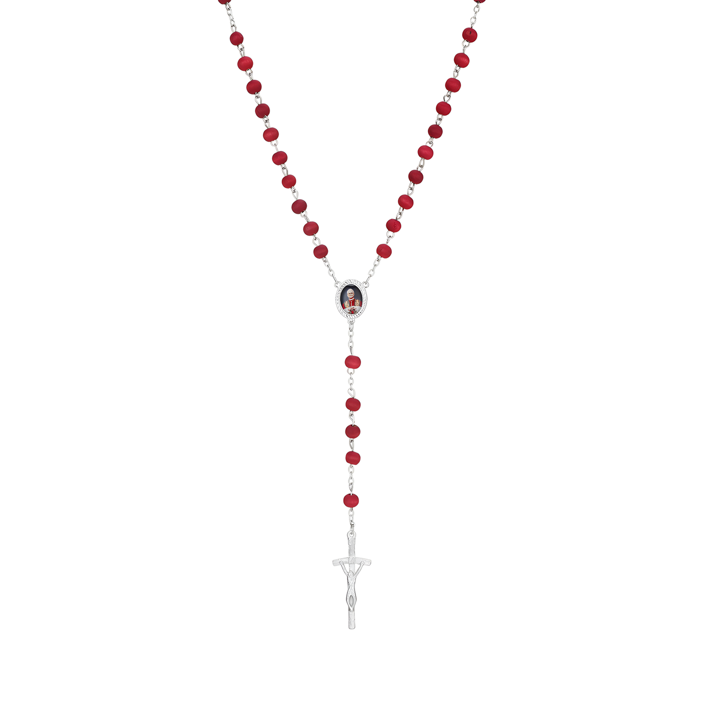 BlessingTree Pope Leo XIV Red Rose Scented Wooden Rosary Necklace with Crucifix