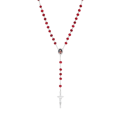 BlessingTree Pope Leo XIV Red Rose Scented Wooden Rosary Necklace with Crucifix