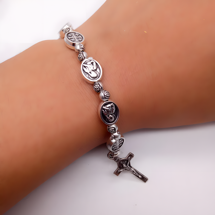 BlessingTree Stainless Alloy Cross Pocket Rosary Bracelet – Catholic Prayer Beads Jewelry Gift
