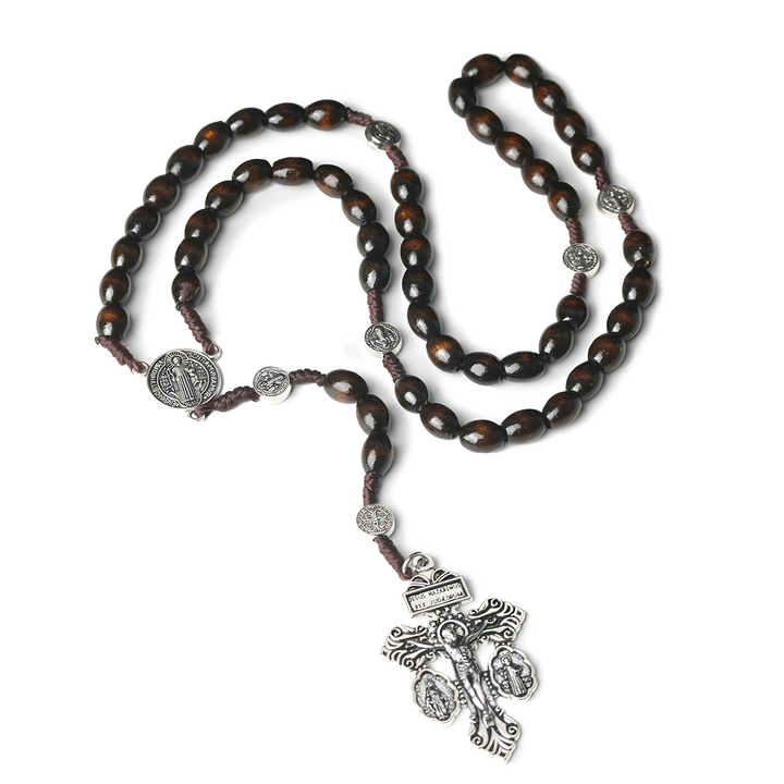 BlessingTree Wooden Catholic Rosary Necklace with Absolution Crucifix Pendant