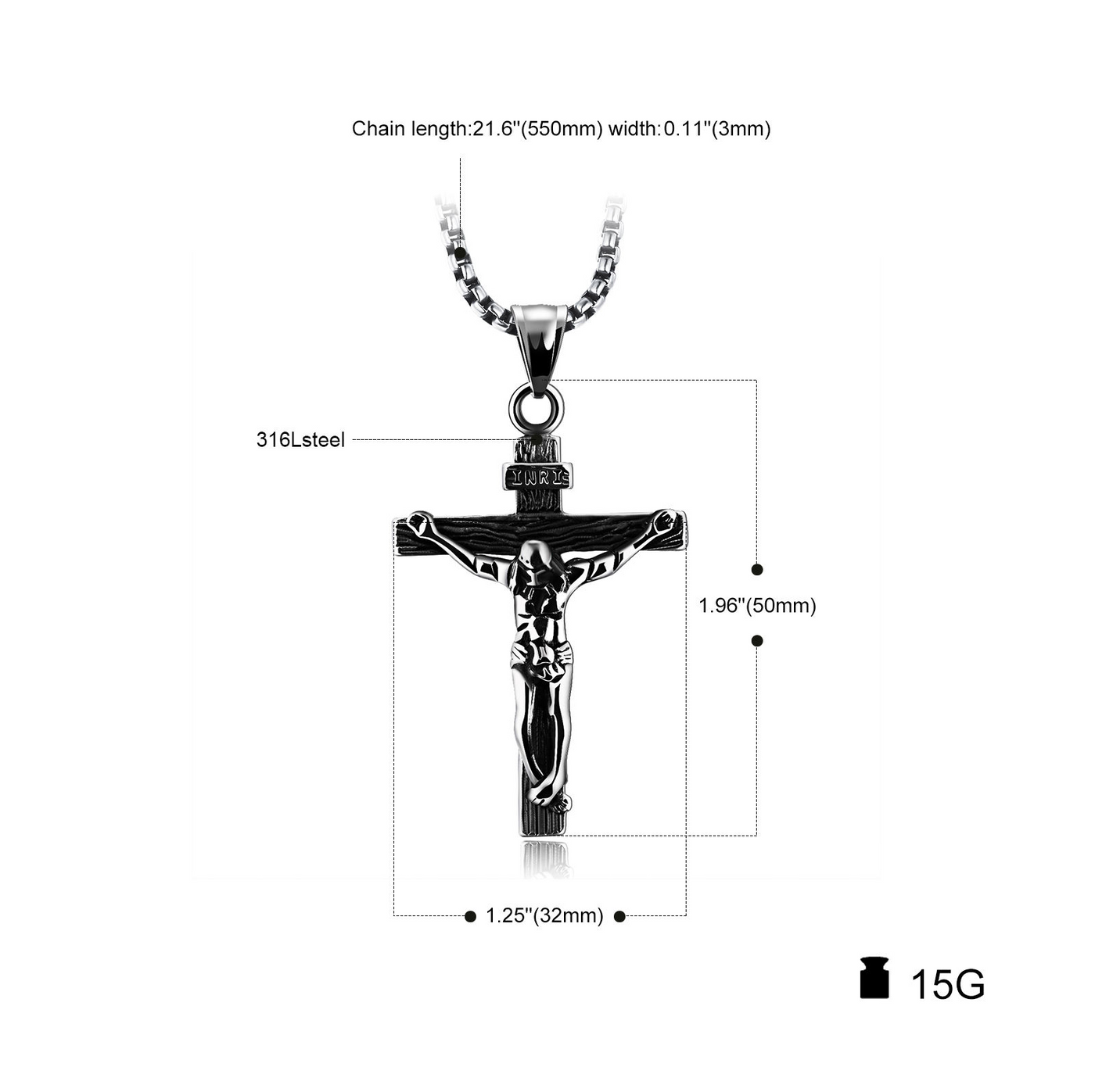 BlessingTree Stainless Steel Crucifix Necklace for Men and Women, Elegant Cross Pendant Jewelry