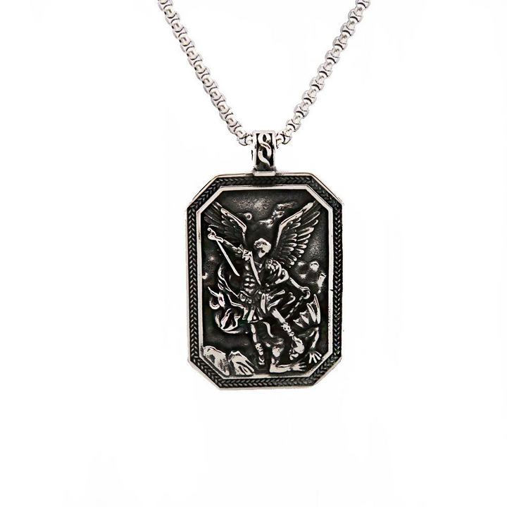 BlessingTree St. Michael Archangel Stainless Steel Pendant Necklace for Protection and Strength