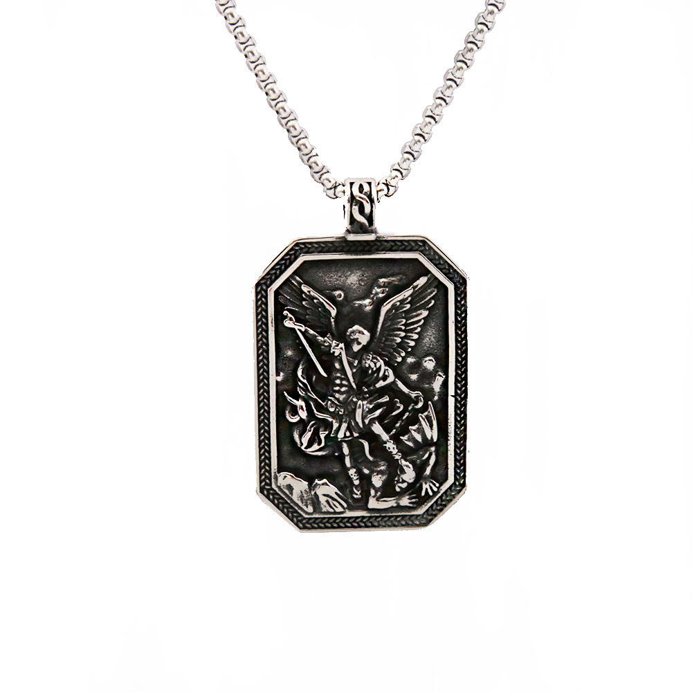 BlessingTree St. Michael Archangel Stainless Steel Pendant Necklace for Protection and Strength