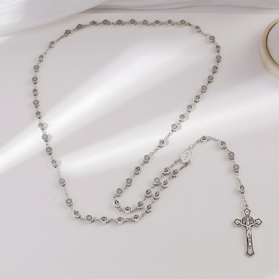 BlessingTree Saint Benedict Alloy Rosary Necklace with Crucifix