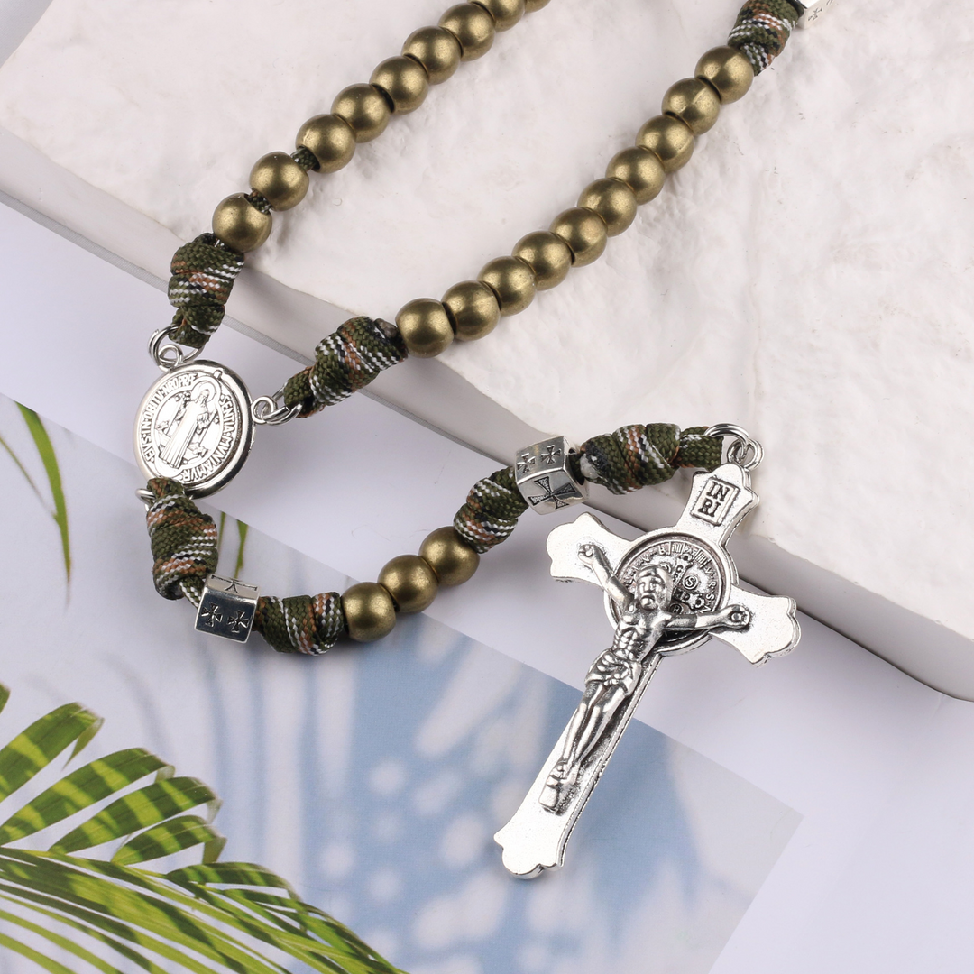 BlessingTree St. Benedict Paracord Rosary for Men Catholic Prayer Beads with Metal Crucifix