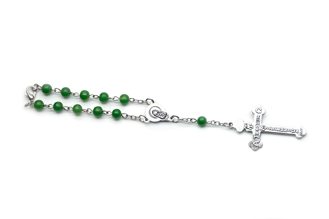 BlessingTree Pocket Rosary Bracelet – 6 mm Green Alloy Beads with Silver Crucifix