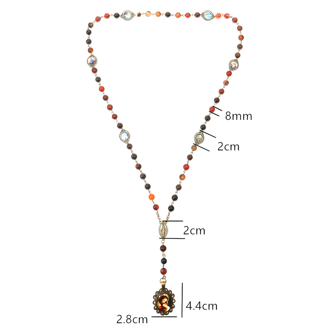 BlessingTree Traditional Five-Decade Rosary Necklace with Red Agate Beads & Virgin Mary Pendant