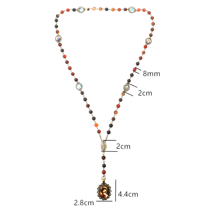 BlessingTree Traditional Five-Decade Rosary Necklace with Red Agate Beads & Virgin Mary Pendant