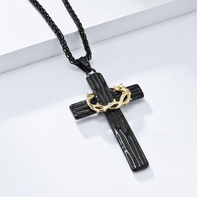 BlessingTree Stainless Steel Cross Necklace with Crown of Thorns