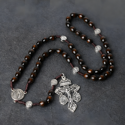 BlessingTree Wooden Catholic Rosary Necklace with Absolution Crucifix Pendant