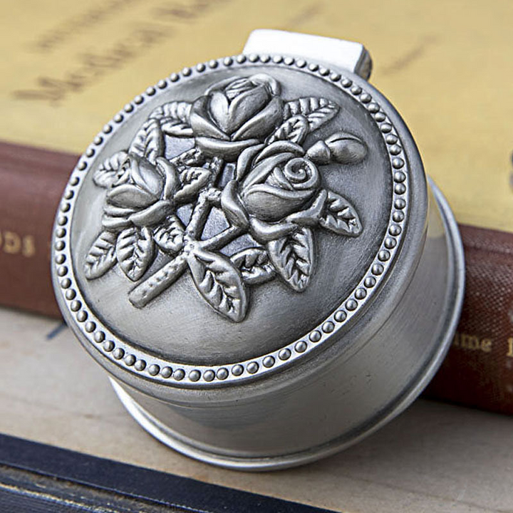 BlessingTree Vintage Rose Jewelry Box, Zinc Alloy Ring and Rosary Storage Case, Round or Heart Design