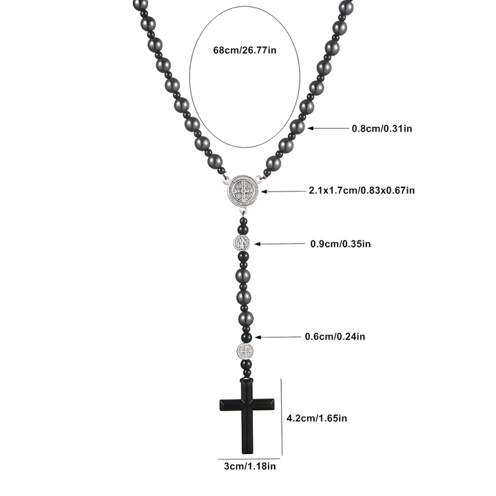 BlessingTree Black Onyx St. Benedict Rosary Necklace