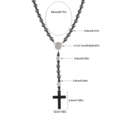 BlessingTree Black Onyx St. Benedict Rosary Necklace