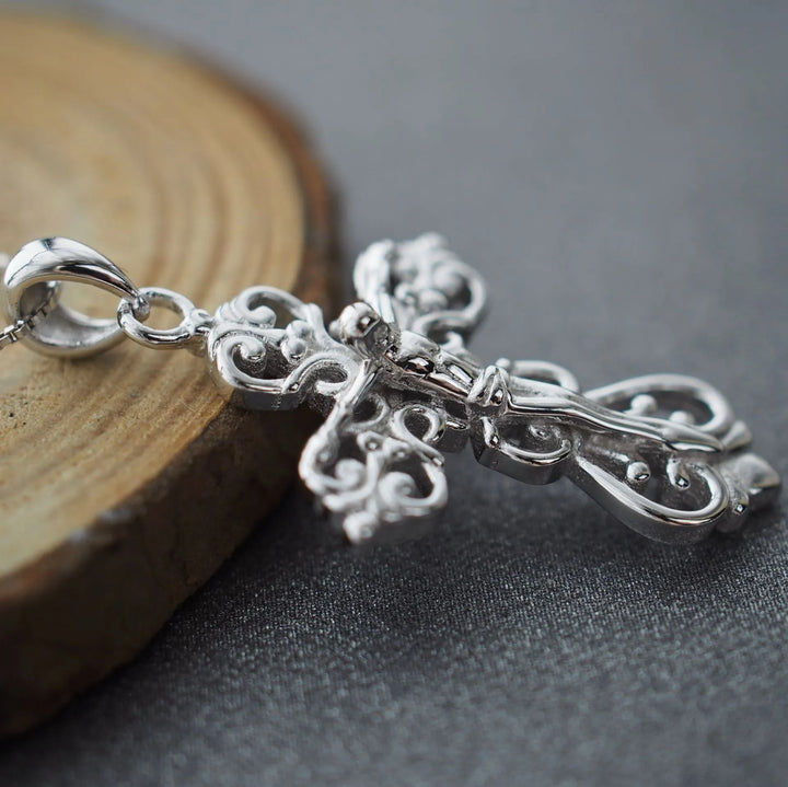 BlessingTree Vintage 925 Silver Filigree Crucifix Pendant Necklace