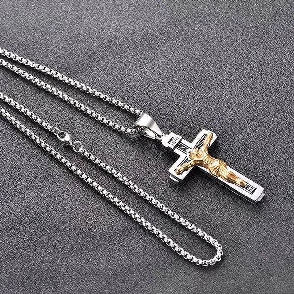 BlessingTree Stainless Steel Crucifix Necklace INRI Jesus Cross Pendant