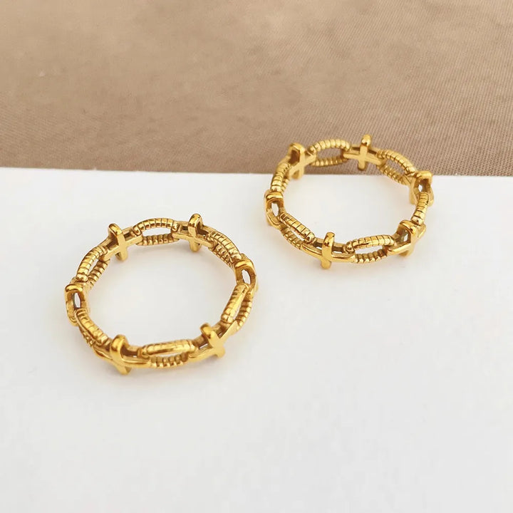 BlessingTree Hollow Cross Geometric Ring Gold Plated Titanium Steel