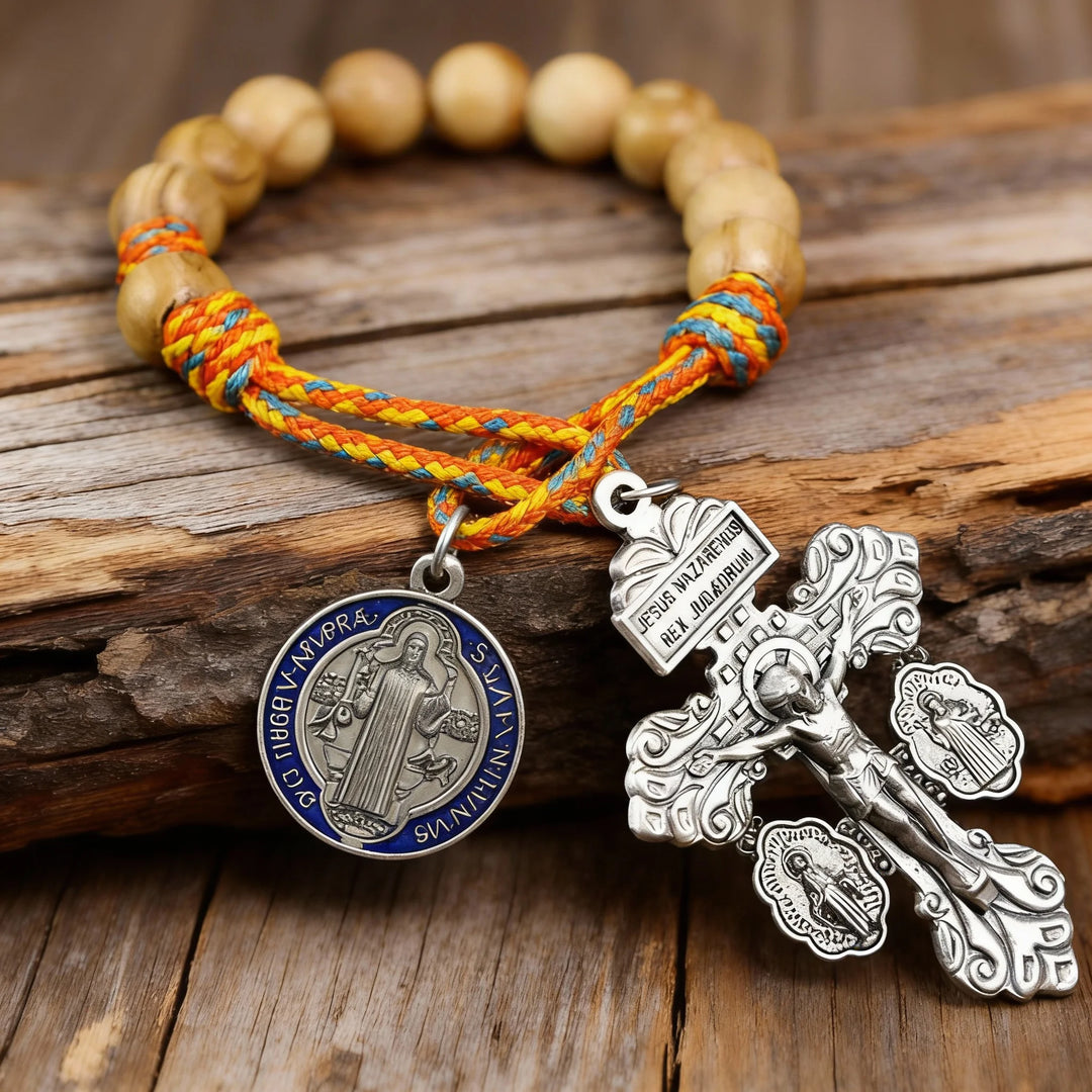 BlessingTree Saint Benedict Pocket Rosary with Olive Wood Beads
