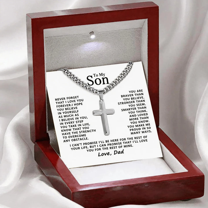 To My Son Gift From Dad - BlessingTree Polished Stainless Steel Cross Necklace Premium Gift Set