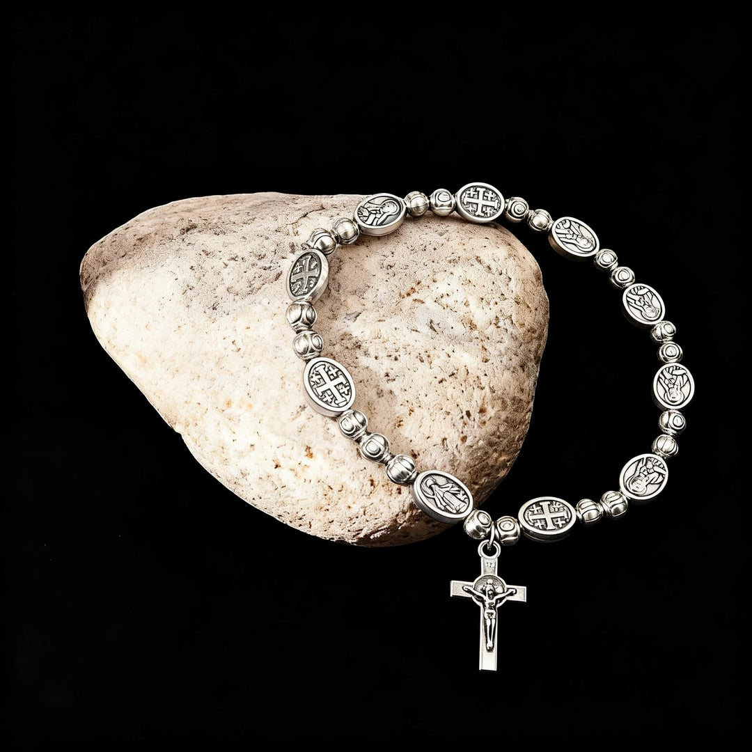 BlessingTree Stainless Alloy Cross Pocket Rosary Bracelet – Catholic Prayer Beads Jewelry Gift
