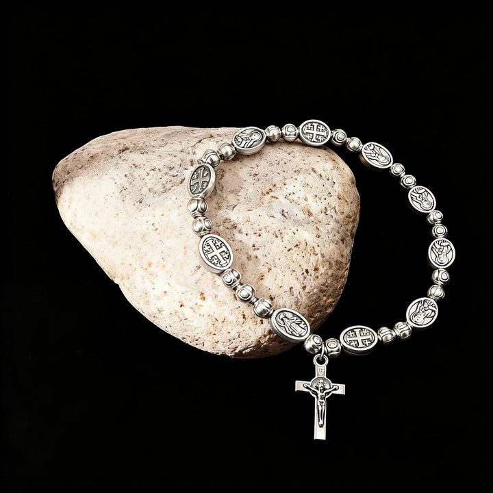 BlessingTree Stainless Alloy Cross Pocket Rosary Bracelet – Catholic Prayer Beads Jewelry Gift
