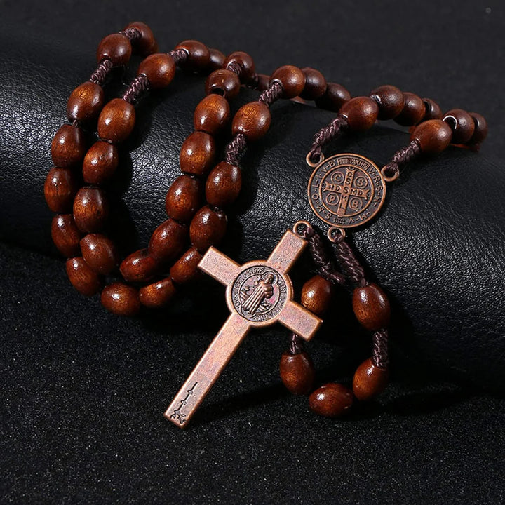 BlessingTree St. Benedict Olive Wood Rosary Necklace