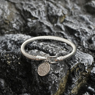 BlessingTree Stainless Steel Cable Bracelet with Saint Benedict Medal