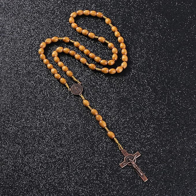 BlessingTree St. Benedict Olive Wood Rosary Necklace