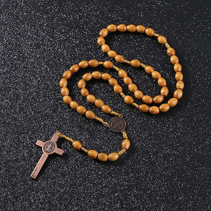BlessingTree St. Benedict Olive Wood Rosary Necklace