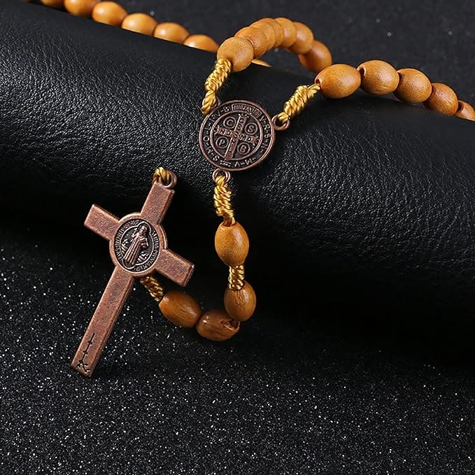 BlessingTree St. Benedict Olive Wood Rosary Necklace