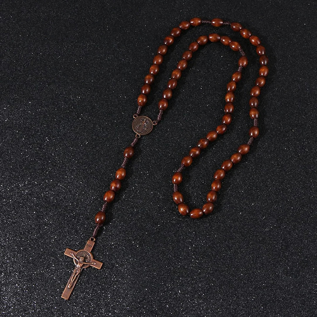 BlessingTree St. Benedict Olive Wood Rosary Necklace
