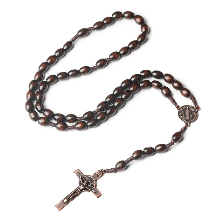 BlessingTree St. Benedict Olive Wood Rosary Necklace