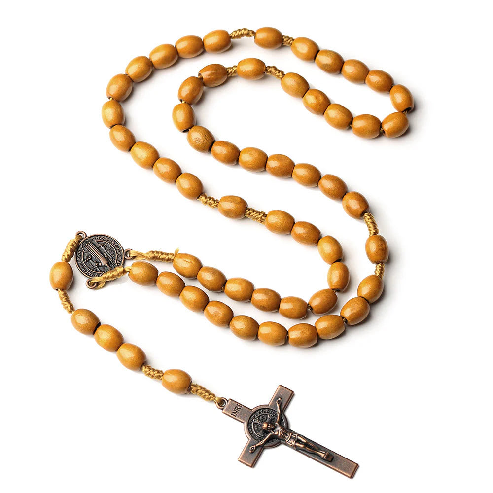 BlessingTree St. Benedict Olive Wood Rosary Necklace