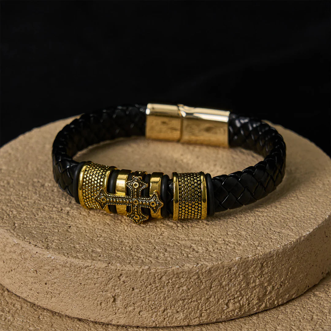 BlessingTree Braided Leather Cross Bracelet