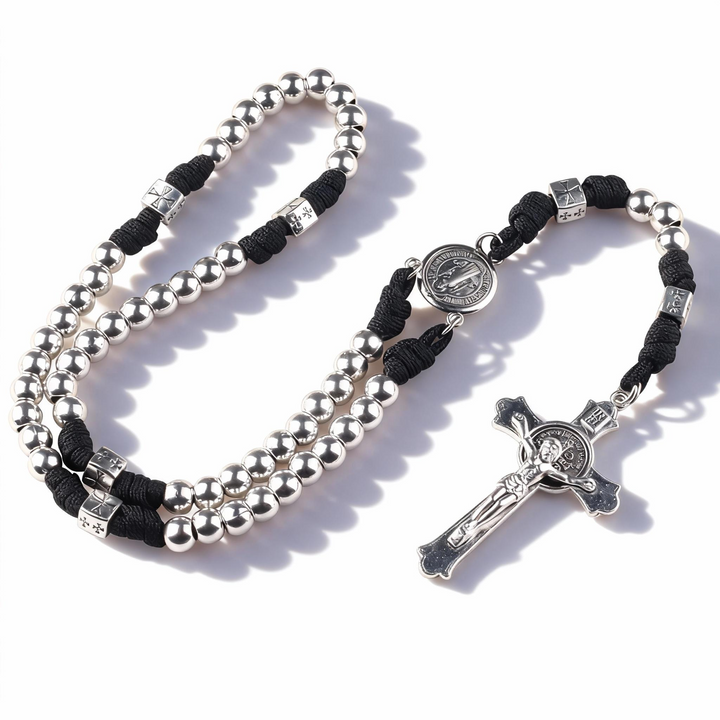 BlessingTree St. Benedict Paracord Rosary for Men Catholic Prayer Beads with Metal Crucifix