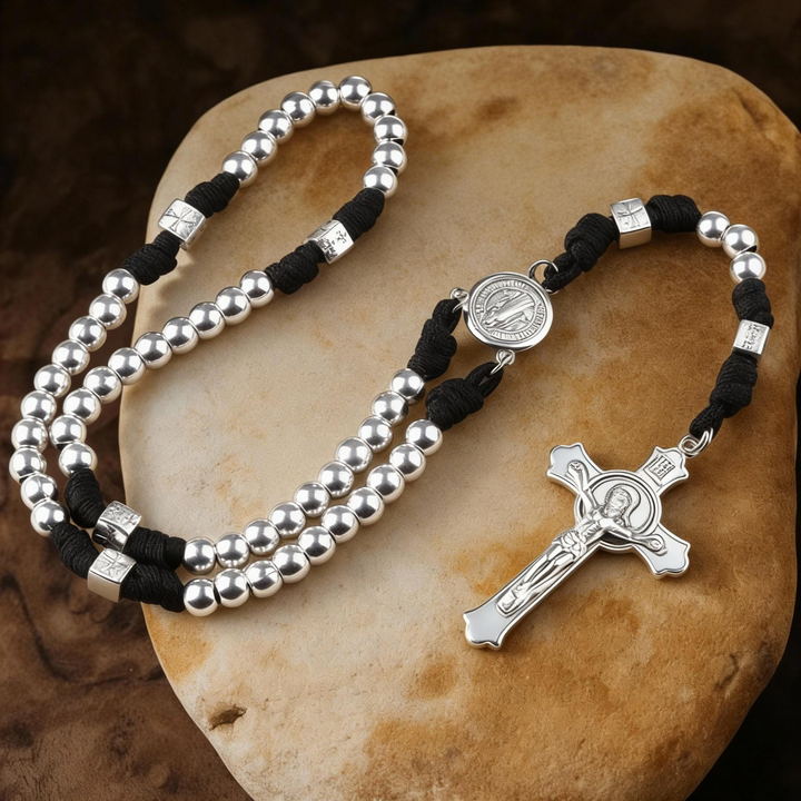 BlessingTree St. Benedict Paracord Rosary for Men Catholic Prayer Beads with Metal Crucifix