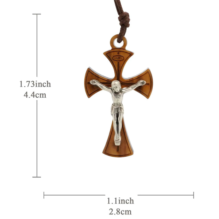 BlessingTree Olive Wood Crucifix Necklace with Corpus and Cord