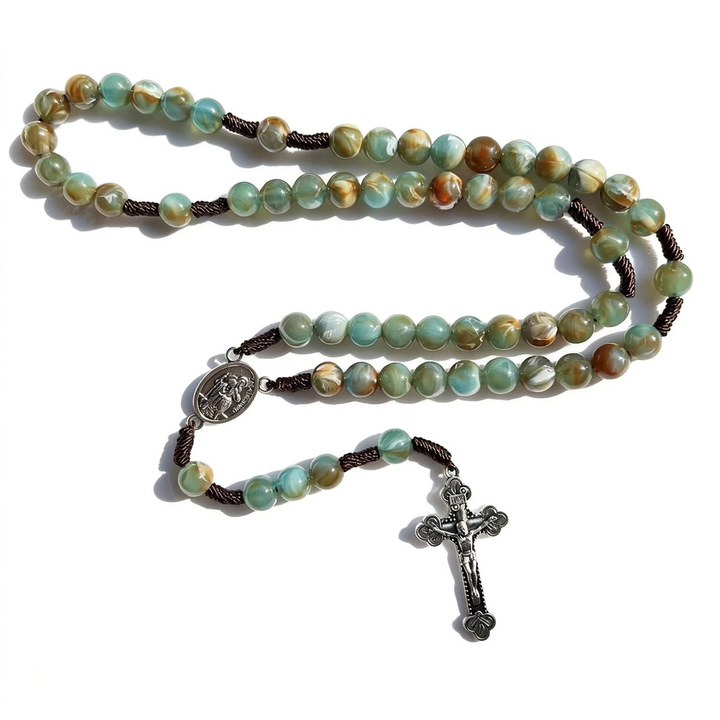BlessingTree Handcrafted Agate-Style Beaded Rosary Necklace