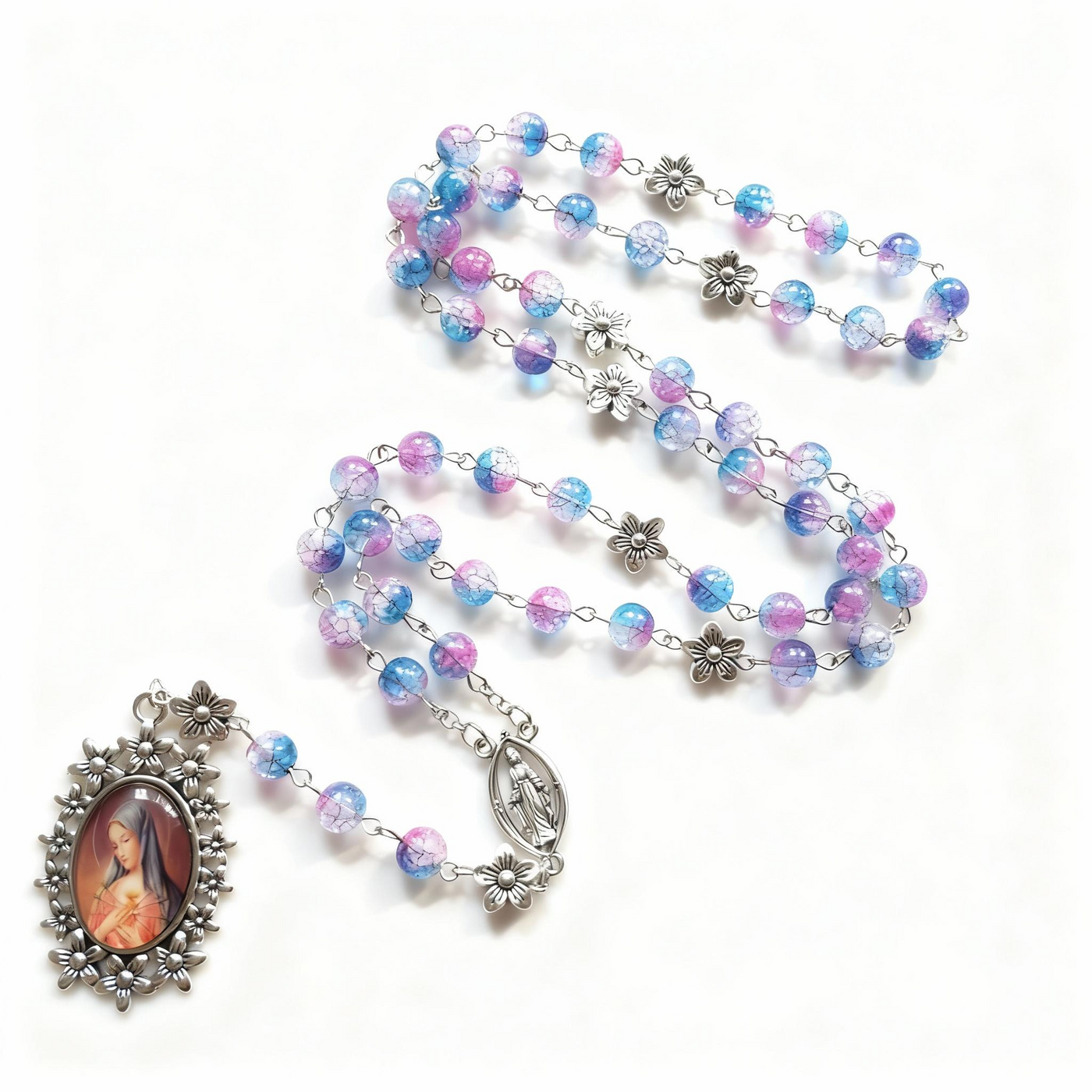 BlessingTree Aurora Dream Rosary Necklace with Virgin Mary Pendant