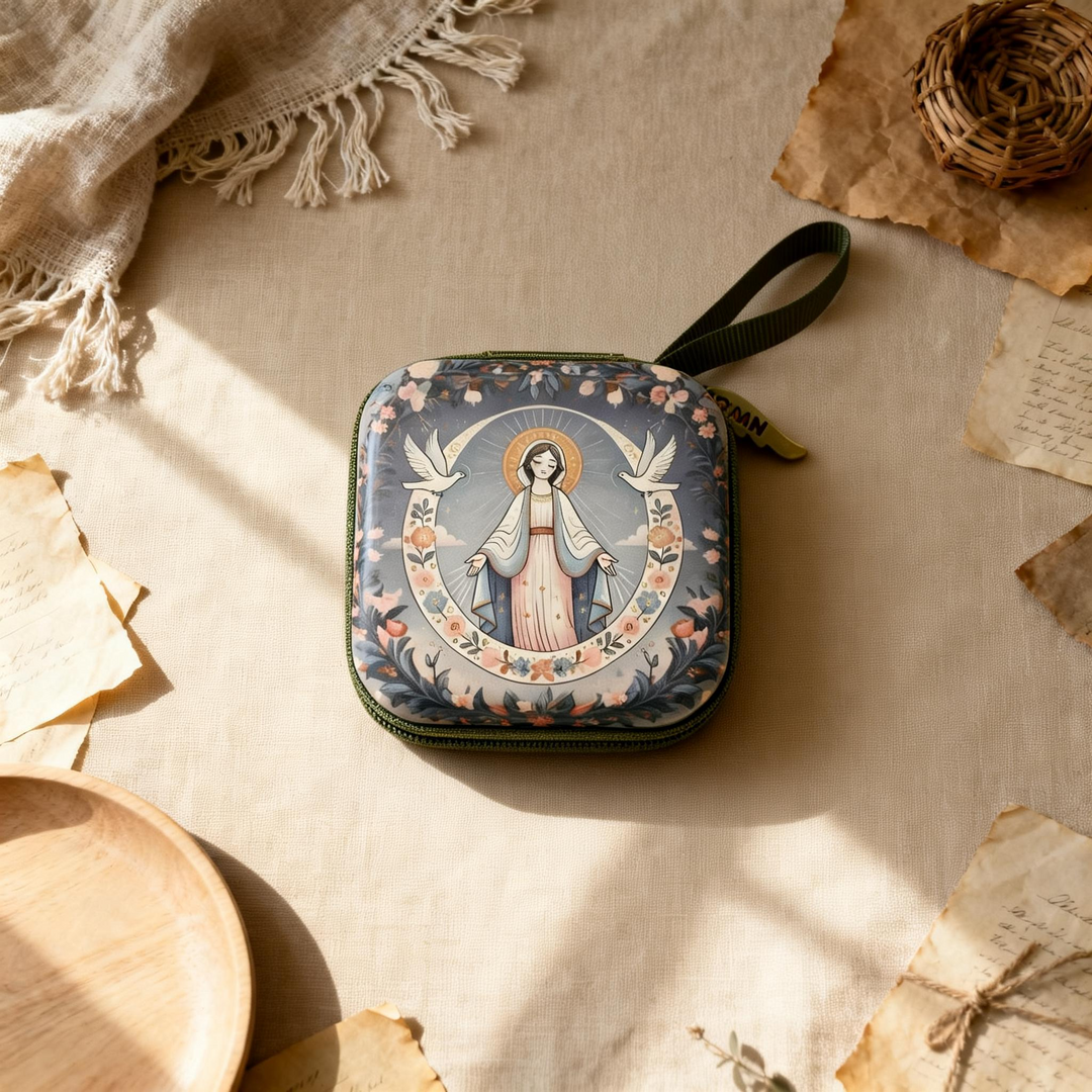 BlessingTree Square Hand-Painted Rosary Storage Case
