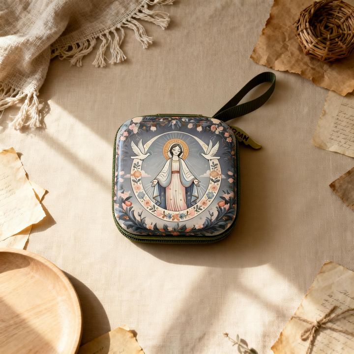 BlessingTree Square Hand-Painted Rosary Storage Case